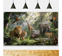 TNKBREEZE Jungle Forest Animals Backdrop Rainforest Background Banner 180x110cm Polyester Decorative Photography Backdrop for Indoor Outdoor Wild Party Fiesta Carnival Decorations