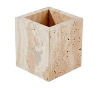 TNKBREEZE Natural Marble Toothbrush Holder Bathroom Organizer Stone Square Cup 8.9cm for Wide Makeup Brush Pen Pot Bathroom Vanity Countertop Organizer (Blanched Almond)