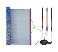 TNKBREEZE No Ink Chinese Calligraphy Set Blue Reusable Water Writing Magic Cloth Scrolls with 3 Wood Brushes and Palstic Ink Rest for Beginners Student Professional Practice