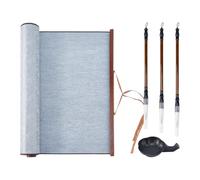 TNKBREEZE No Ink Chinese Calligraphy Set Grey Reusable Water Writing Magic Cloth Scrolls with 3 Wood Brushes and Palstic Ink Rest for Beginners Student Professional Practice