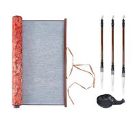 TNKBREEZE No Ink Chinese Calligraphy Set Red Reusable Water Writing Magic Cloth Scrolls with 3 Wood Brushes and Palstic Ink Rest for Beginners Student Professional Practice