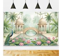 TNKBREEZE Peacock Garden Backdrop Indian Palace Mughal Background Banner 180x110cm Polyester Decorative Photography Backdrop for Indoor Outdoor Baby Shower Fiesta Decorations