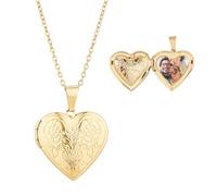 TNKBREEZE Personalized Heart Locket Necklace Vintage Engraved Lockets Pendant Lockets Custom Photo Gold Charm That Holds Picture Customized Memorial Jewelry for Women (Petals)