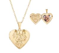 TNKBREEZE Personalized Heart Locket Necklace Vintage Engraved Lockets Pendant Lockets Custom Photo Gold Charm That Holds Picture Customized Memorial Jewelry for Women (Flowers)