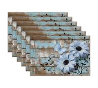 TNKBREEZE Placemats Set of 6 Daisies Plants Morden Art Rectangle Polyester Washable Wipeable Place Mats 45x30cm/17.7x11.8in Non Slip Table Mats for Restaurant Dining Table