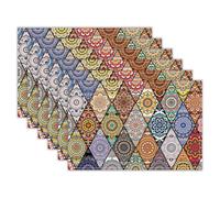TNKBREEZE Placemats Set of 6 Mandala Collage Boho Rectangle Polyester Morden Art Rectangle Polyester Washable Wipeable Place Mats 45x30cm/17.7x11.8in Non Slip Table Mats for Restaurant Dining Table