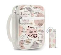 TNKBREEZE Quote Bible Cover with Bookmark Polyester Bags Quilted Bible Carrying Case with Handle Zippered Pocket for Books Supplies Accessories Gift for Adults Women Man Book Lovers