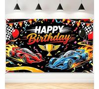 TNKBREEZE Racing Theme Birthday Banner 5.9×3.6ft/180×110cm Polyester Backdrop With 3m String for Party Decoration Supplies Studio Shooting Props Artistic Photography Background, Black and Red