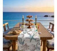 TNKBREEZE Summer Beach Table Runner Coastal Linen Tables Coral Starfish Dining Decor Vintage Rustic Farmhouse Kitchen Home Decoration for Dresser Scarf Indoor Outdoor Holiday Ocean Party 13x72inch