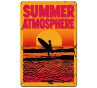 TNKBREEZE Sunset Tin Signs for Balcony Sealine Wave Surfing Iron Wall Art Decorations Pubs Hotel Metal Sign Orange Red Summer Atmosphere Garden Music Stores Decro