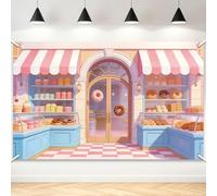 TNKBREEZE Sweet Shoppe Backdrop Donut Cake Candy Background Banner 180x110cm Polyester Decorative Photography Backdrop for Birthday Party Dessert-themed Activities Decorations