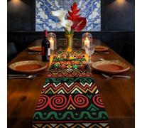 TNKBREEZE Traditional African Table Runner Geometric Tribal Linen Tables Boho Graffiti Dining Decor Vintage Rustic Farmhouse Kitchen Home Decoration for Dresser Scarf Kwanzaa Holiday Party 13x72inch