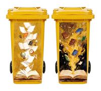 TNKBREEZE Trash Can Sticker for Home Bookstore Parks 2Pcs Magic Books Decals for Trash Bins Large PVC Waterproof Peel & Stick Wall Decor for Refrigerator Desk and Door Yellow