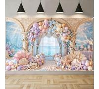 TNKBREEZE Under The Sea Backdrop Mermaid Background Banner 180x110cm Polyester Princess Photography Backdrop for Baby Shower Party