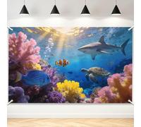 TNKBREEZE Under The Sea Backdrop Ocean Underwater World Photo Background 5.9×3.6ft Colorful Fish Coral Photo Booth Props Banner Supplies Ocean Animal Theme Family Party Decorations