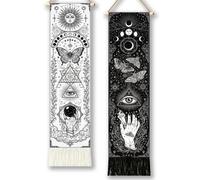 TNKBREEZE Vintage Tapestry Wall Decor 2Pcs Set Vertical Wall Art Oxford Cloth Sun and Moon Moth 51x13 Inch/130x33cm Long Narrow Wall Hanging for Bedroom Living Room Studio Decor