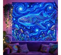 TNKBREEZE Whale Shark Ocean Blacklight Tapestry Giant Fish Sea Creature UV Reactive Black Light Tapestries Animal Themed Wall Art Hanging Decor for Bedroom Living Room Dorm Party Decor 51x59inch