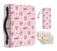 TNKBREEZE Women's Bible Cover Pink PU Leather Book Carrying Bag with Bookmark Bow Floral Inspirational Bible Book Case with Handle Zipper for Girls Christian Gifts Church Study Supplies 11.2x8x2.3inch