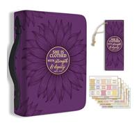 TNKBREEZE Women's Bible Cover Purple Sunflower PU Leather Book Carrying Bag Strength&Dignity Inspirational Verse Book Case with Bookmark Handle Zipper Christian Gifts Church Study Supply11.2x8x2.3in
