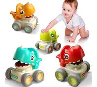 TnLoji Dinosaur Racing Cars for Toddlers 1-3, Baby Press and Go Car Toys, Infant Play Vehicle Set with Whistle, Baby Push Go Friction Car Toys for 18M+, 1st Birthday Gift for 1 2 Years Old Boys Girls