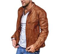 TnmZi Mens Long Sleeve Jacket Solid Color Spring Autumn Mens Leather Jacket Trend Zip Decoration Mens Motorbike Jacket Stand-Up Collar Handsome Mens Fashion Jacket D-Dark Brown 3XL