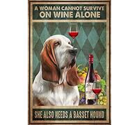 TNND A Woman Cannot Survive On Wine Alone She Also Needs A Basset Hound Dog Decor Poster Wall Art Decor Metal Sign Poster 8X12 Inches