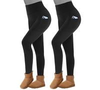 TNNZEET 2 Pack Thermal Leggings with Pockets Women Fleece Lined Pants High Waisted Fur Tights for Hiking Yoga in Winter(Black,4XL)