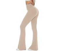 TNNZEET Flared Leggings Women Yoga Pants High Waisted Stretchy Workout Trousers with Pockets Bootcut for Gym（Light Apricot,L）