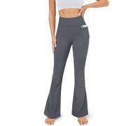 TNNZEET Flared Leggings Women Yoga Pants High Waisted Stretchy Workout Trousers with Pockets Bootcut for Gym（KDDG,XL） Dark Grey