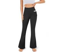 TNNZEET Flared Leggings Women Yoga Pants High Waisted Stretchy Workout Trousers with Pockets Bootcut for Gym（KDB,XL） Black
