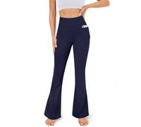 TNNZEET Flared Leggings Women Yoga Pants High Waisted Stretchy Workout Trousers with Pockets Bootcut for Gym（KDNA,L） Navy