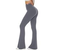 TNNZEET Flared Leggings Women Yoga Pants High Waisted Stretchy Workout Trousers with Pockets Bootcut for Gym（DG,XL） Dark Grey