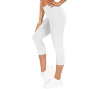 TNNZEET High Waist Cropped Leggings for Women UK 3/4 Black Trousers for Gym Yoga Sports （White,S）