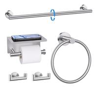 TNOMS Brushed Nickel 5 Pieces Towel Bar Set Bathroom Hardware Set Upgraded Toilet Paper Holder with Shelf,Towel Holder Set for Bathroom Stainless Steel Wall Mounted 23.6 Inch