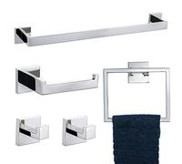 TNOMS Polished 5 Pieces Bathroom Hardware Accessories Set Include Towel Bar Towel Holder Toilet Paper Holder Towel Hook Wall Mounted,Stainless Steel.
