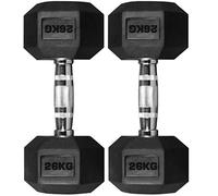TnP® 2 x 26KG Hex Dumbbells Rubber Encased Solid Weights Sets Hexagonal Hexa Dumbbell Set Gym