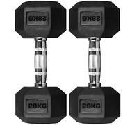 TnP® 2 x 28KG Hex Dumbbells Rubber Encased Solid Weights Sets Hexagonal Hexa Dumbbell Set Gym