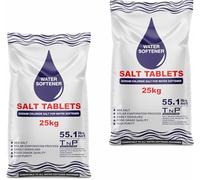 TnP 25 Kg Salt Tablets Water Softener Food Grade Compatible to All Water Softner Machines Food Grade 100% Genuine British Salt Tablet Of Premium Quality Best For Laundry Kitchen Dish Washing (2 Bags)
