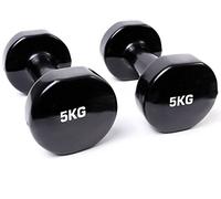 TNP Accessories Cast Iron Vinyl Lifting Dumbbell Training Set of Hand Weights Home Gym Exercise Pilates for Men or Women (Black, 5Kg (Pair))