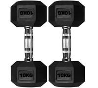 TNP Accessories Rubber Hex Dumbbell 2 x 10kg = 20KG Hexa Weight Solid Chrome Dumbbells Set