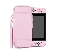 TNP Carrying Case For Nintendo Switch - Easy Carry Switch OLED Travel Case With Removable Wristlet Strap, Slim Case for Nintendo Switch with 10 Game Card Storage & 4x Thumb Grip Caps, Light Pink