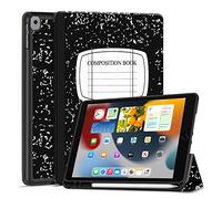TNP Case for iPad 9th Gen 2021/iPad 8th 2020/iPad 7th 2019 Generation Protective Cover with Pencil Holder - 10.2 inch Slim Soft TPU Trifold Stand PU Leather Folio Auto Sleep Wake - Composition Book