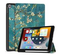 TNP Case for iPad 9th Gen 2021/iPad 8th 2020/iPad 7th 2019 Generation Protective Cover with Pencil Holder - 10.2 inch Slim Soft TPU Trifold Stand PU Leather Folio Auto Sleep Wake - Almond Blossom