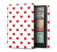 TNP Case for Kindle Paperwhite 12th Generation 2024 / Kindle Colorsoft Signature Edition - 7" PU Leather Protective Folio Cover for Kindle Paperwhite Kids with Auto Sleep/Wake, Red Love Heart