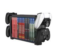 TNP Games Storage Tower (Up to 15 CD Disc) for PS5 Game Disk Rack and Controller Stand Holder for Xbox Series X/Nintendo Switch/PS4 Controller Stand Holder Can Hold up to 4 Controller