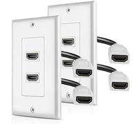 TNP HDMI Wall Plate - Dual (2 Port) 2 Pack HDMI Socket Plug Jack Outlet Decorative Face Cover Mount Panel with 4K UHD ARC Ethernet Pass-Thru Support Flexible High Speed Extension Pigtail Coupler Cable