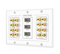 TNP Home Theater Wall Plate - 3Gang 7.2 Surround Sound Distribution with Premium Gold Plated Coupler and Copper Banana Link Poles for 7 Speakers, 2 RCA Outlets for