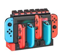 TNP Joy Con Controllers Charging Dock for Nintendo Switch and Switch OLED with 28-Game Card Storage, 4 Joycon Charging Station, Red and Black Switch Controllers Charger and Organizer Stand