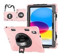 TNP Protective Case for iPad 10.9 Inch 10th Generation 2022 - Shockproof Cover Case with Pencil Holder, Rotating Handle, Adjustable Stand & Shoulder Strap (Model: A2696, A2757, A2777), Pink Pastel