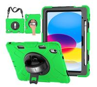 TNP Protective Case for iPad 10.9 Inch 10th Generation 2022 - Shockproof Cover Case with Pencil Holder, Rotating Handle, Adjustable Stand & Shoulder Strap (Model: A2696, A2757, A2777), Green